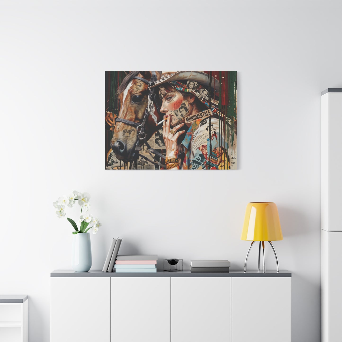 Western Collage Horse & Cowgirl Matte Canvas Wall Art - Stretched 1.25"