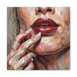 Glam Portrait Canvas Print — Red Lips & Painted Hands Matte Stretched Wall Art