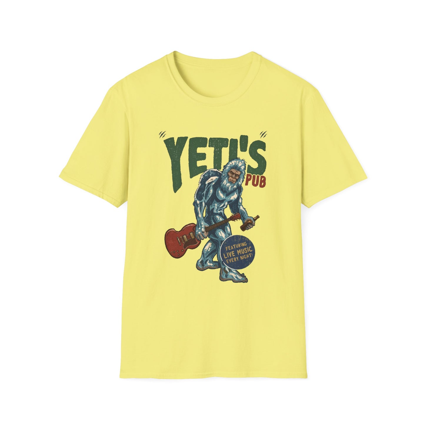 Yeti's Pub Graphic T-Shirt — Vintage Rock Band Snowman Design