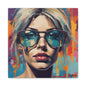 Pop Art Portrait Canvas — Blonde Woman with Blue Sunglasses Matte Stretched Art
