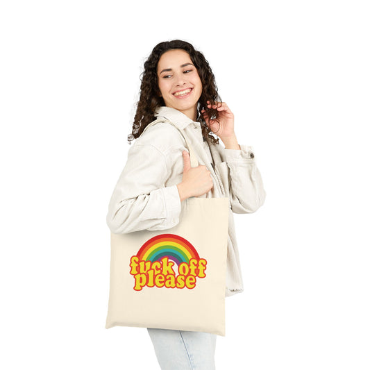 Tote Bag — Retro Rainbow "Fuck Off Please" Canvas Tote