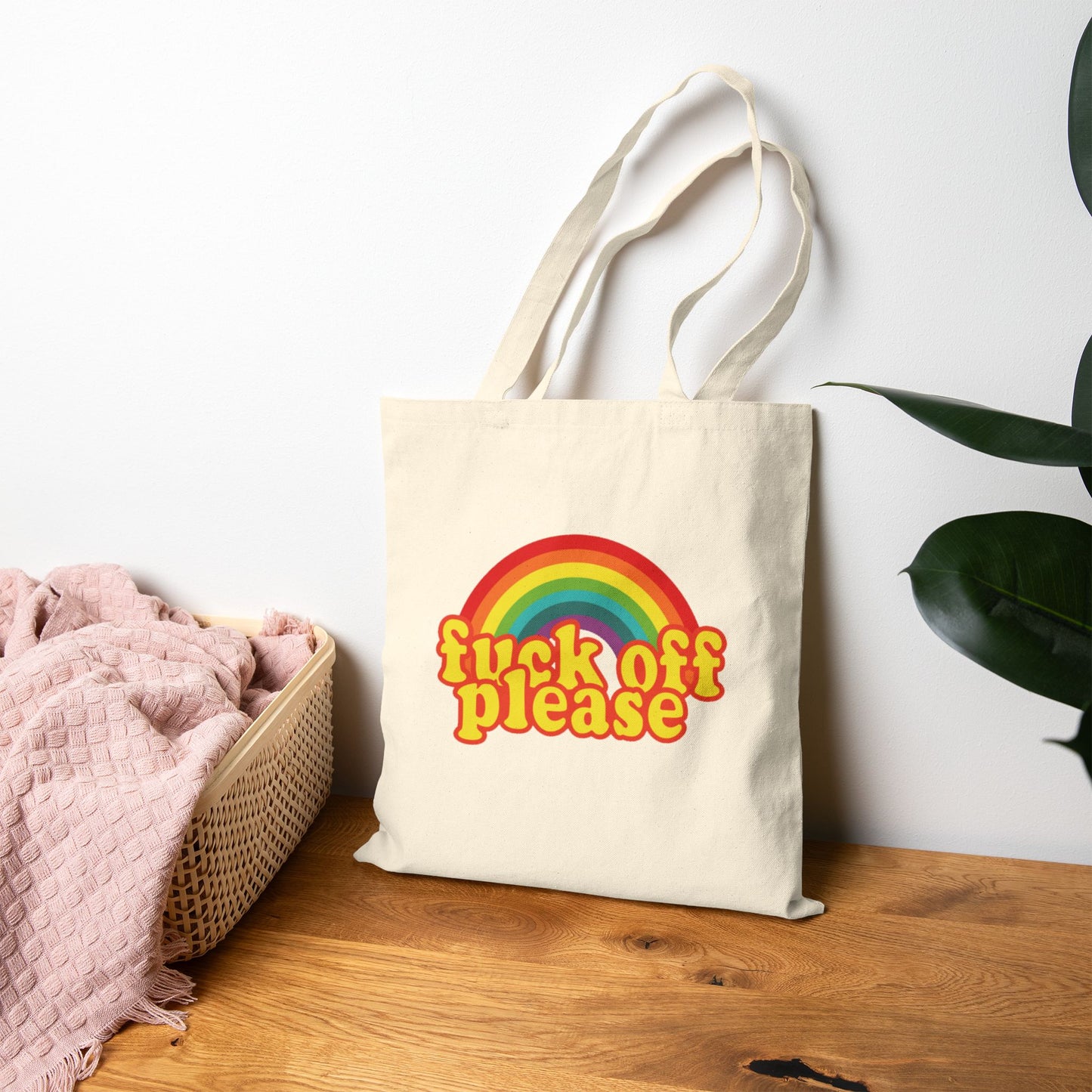 Tote Bag — Retro Rainbow "Fuck Off Please" Canvas Tote