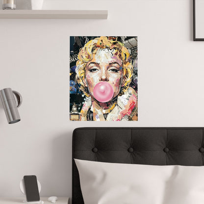 Pop Art Satin Poster — Iconic Blonde Portrait with Bubblegum