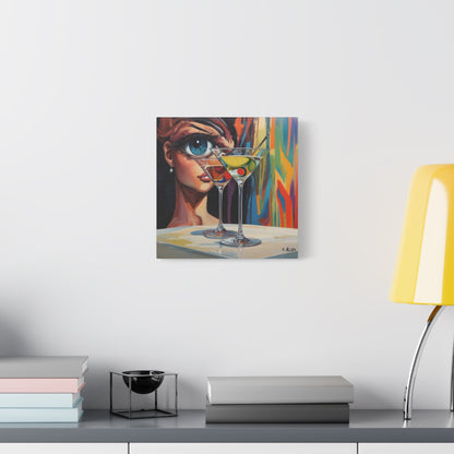 Pop Art Martini Canvas Wall Art — Colorful Woman & Cocktails Matte Stretched 1.25"