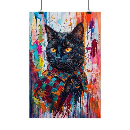 Colorful Cat Poster — Vibrant Black Cat Wall Art (Rolled Poster)
