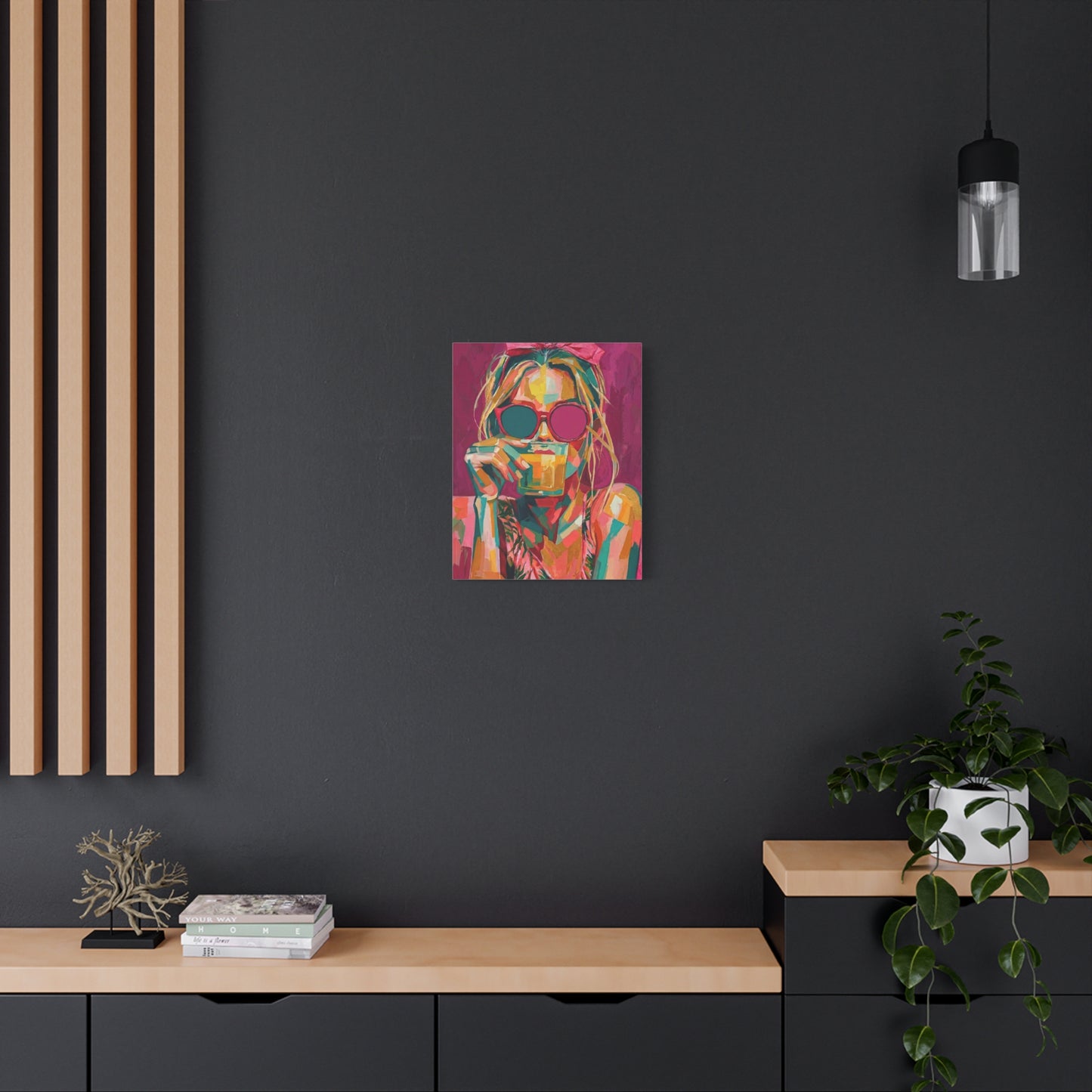 Pop Art Woman Drinking Coffee Canvas - Pink