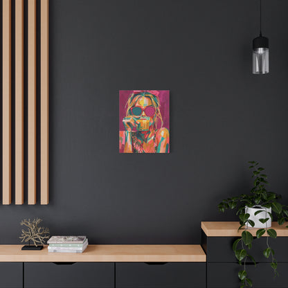 Pop Art Woman Drinking Coffee Canvas - Pink