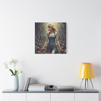 Zombie Swift Horde Canvas Print — Female Survivor Horror Wall Art (Matte Stretched 1.25")