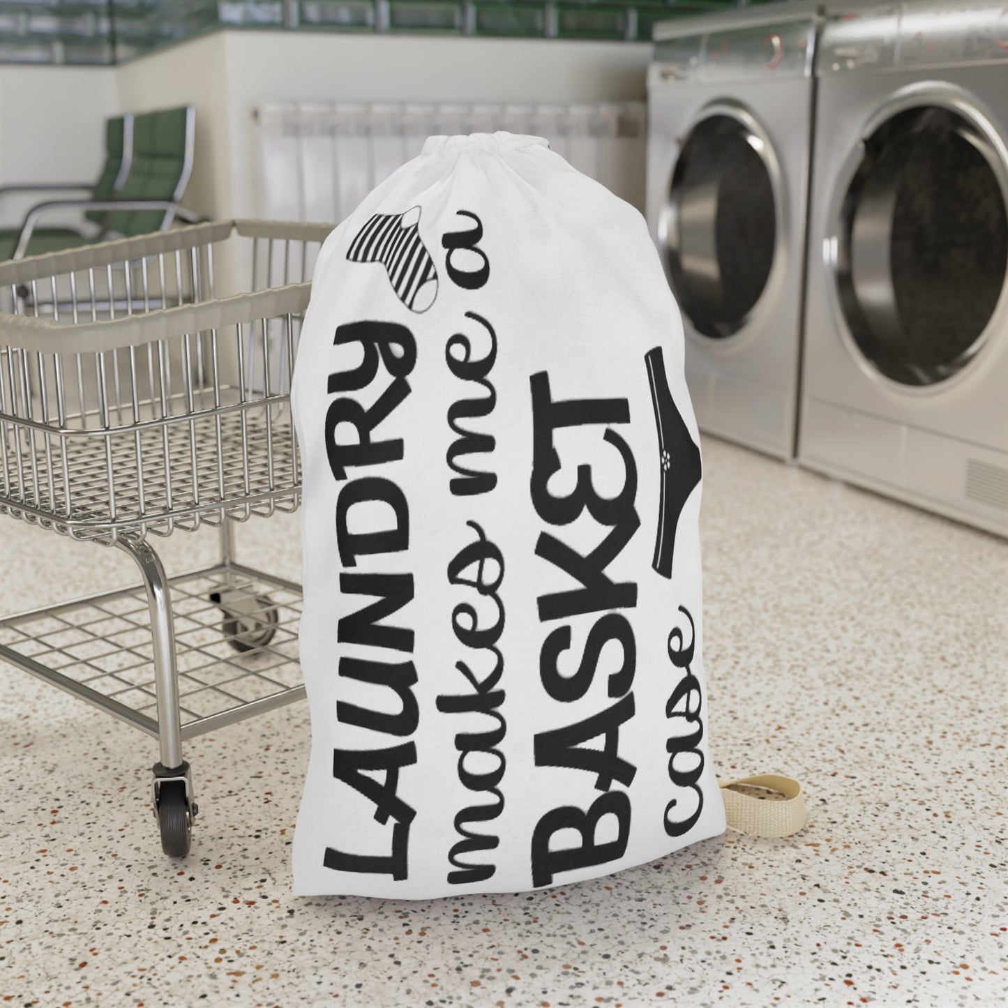 Laundry Bag - "Laundry Makes Me a Basket Case" Canvas Drawstring Hamper for Dorms & Apartments