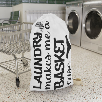Laundry Bag - "Laundry Makes Me a Basket Case" Canvas Drawstring Hamper for Dorms & Apartments