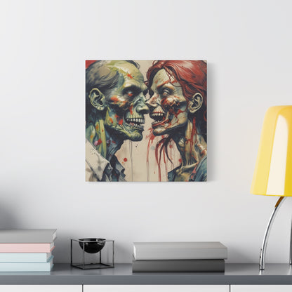 Zombie Couple Matte Canvas Wall Art — Blood-Splattered Horror Portrait