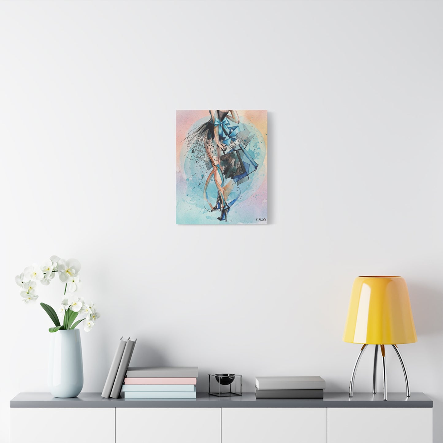 Fashion Illustration Canvas Print — Blue Ribbon Ballet Heels Artwork