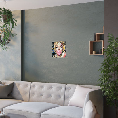 Pop Art Satin Poster — Iconic Blonde Portrait with Bubblegum