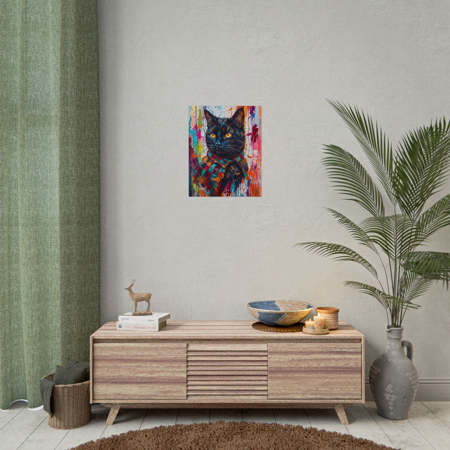 Colorful Cat Poster — Vibrant Black Cat Wall Art (Rolled Poster)