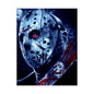 Horror Jason Mask Satin Poster — Bloodied Knife Slasher Wall Art