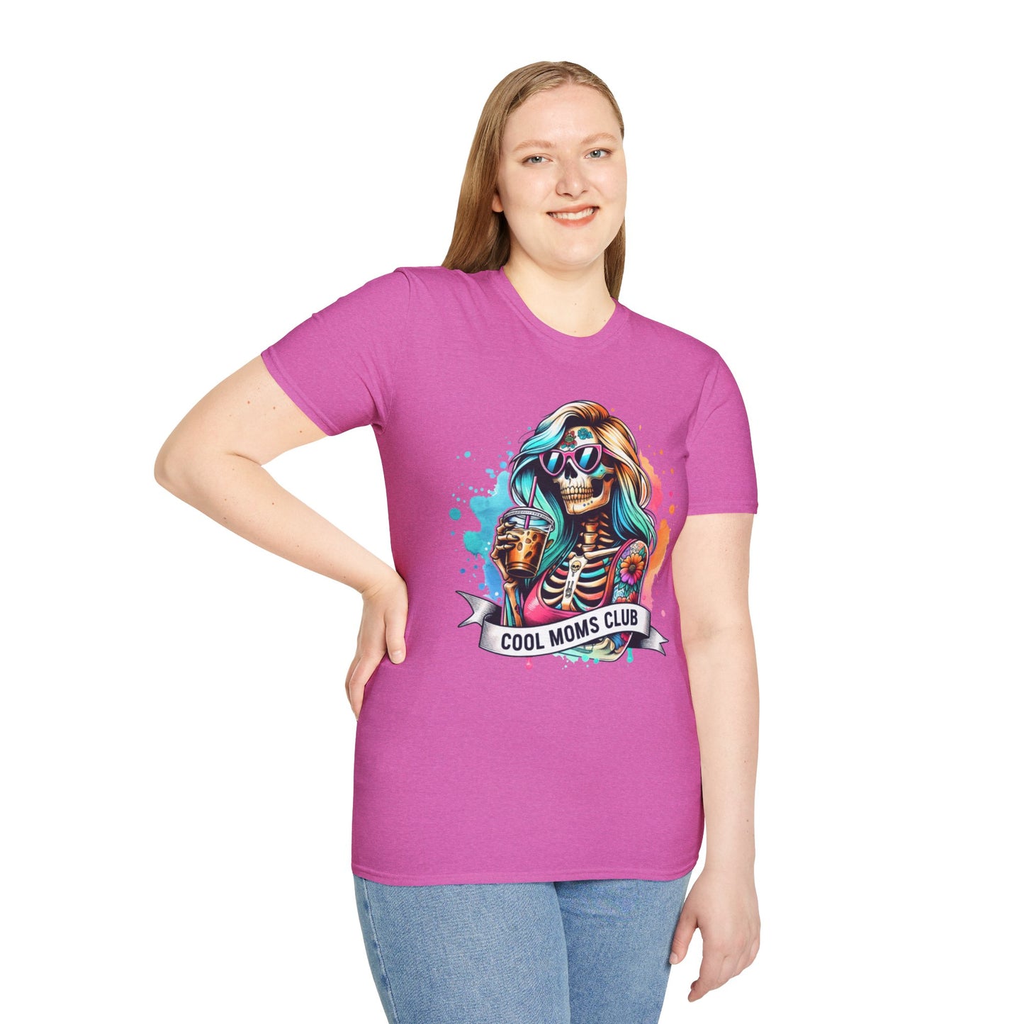 Cool Moms Club Skull T-Shirt — Colorful Day of the Dead Mom Graphic Tee
