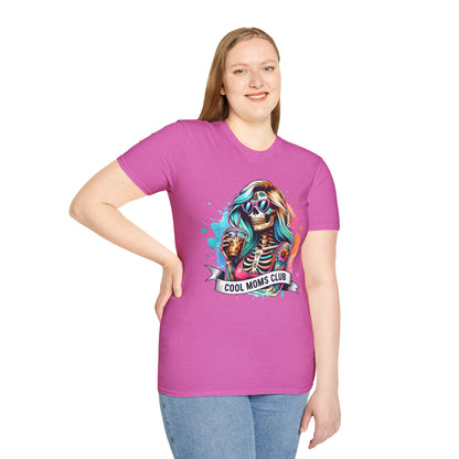 Cool Moms Club Skull T-Shirt — Colorful Day of the Dead Mom Graphic Tee