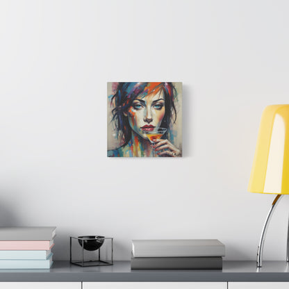 Colorful Femme Portrait Canvas — Martini Woman Stretched Wall Art