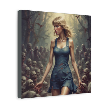Zombie Swift Horde Canvas Print — Female Survivor Horror Wall Art (Matte Stretched 1.25")
