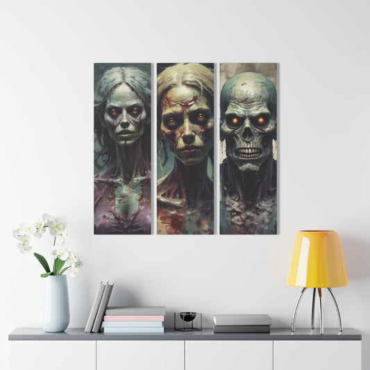 Triptych Acrylic Wall Art — Horror Zombie Portraits (Scary Gothic Decor)
