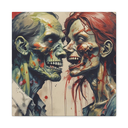 Zombie Couple Matte Canvas Wall Art — Blood-Splattered Horror Portrait