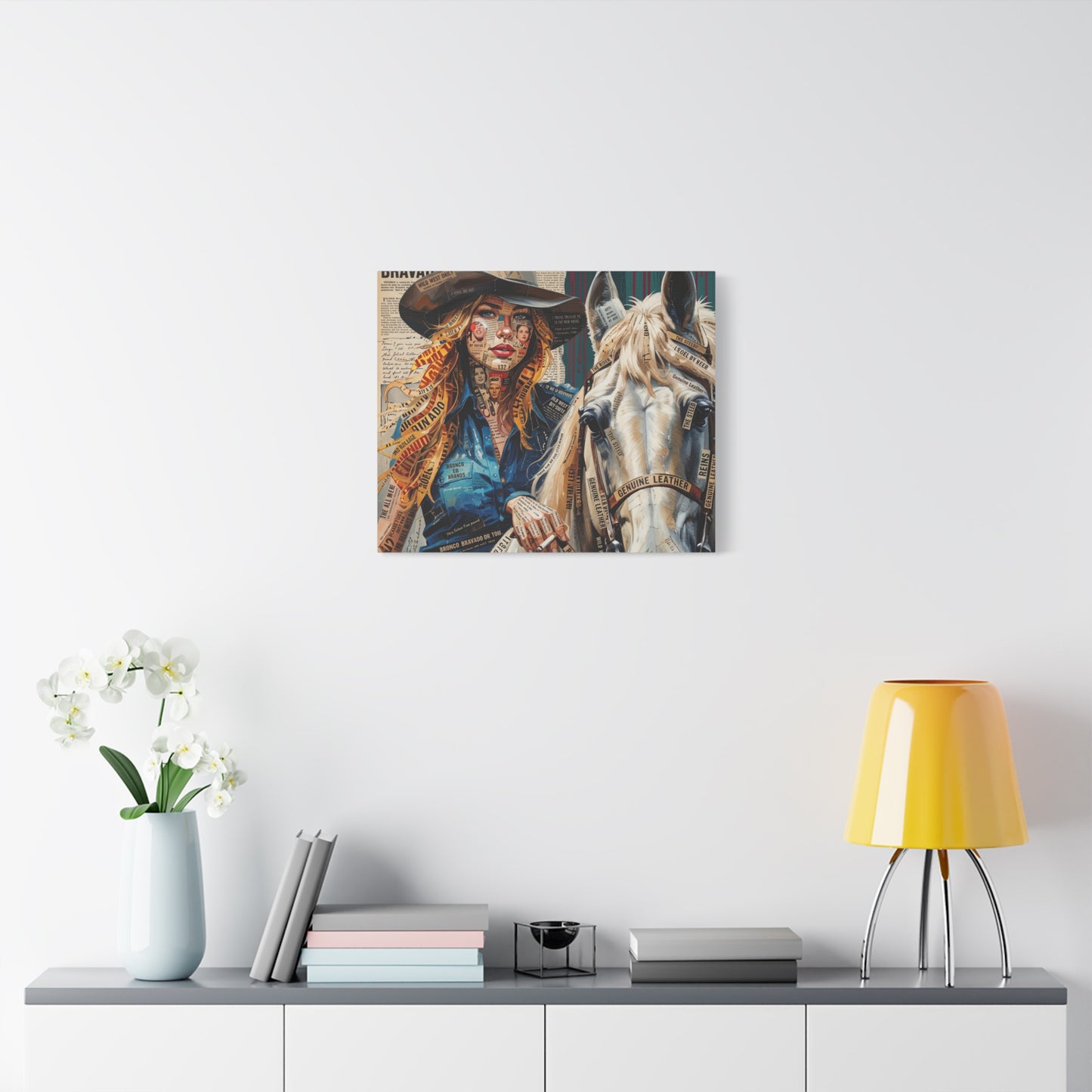 Cowgirl & Horse Collage Matte Canvas Print — Western Collage Art Wall Decor