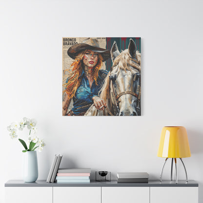 Cowgirl & Horse Collage Matte Canvas Print — Western Collage Art Wall Decor