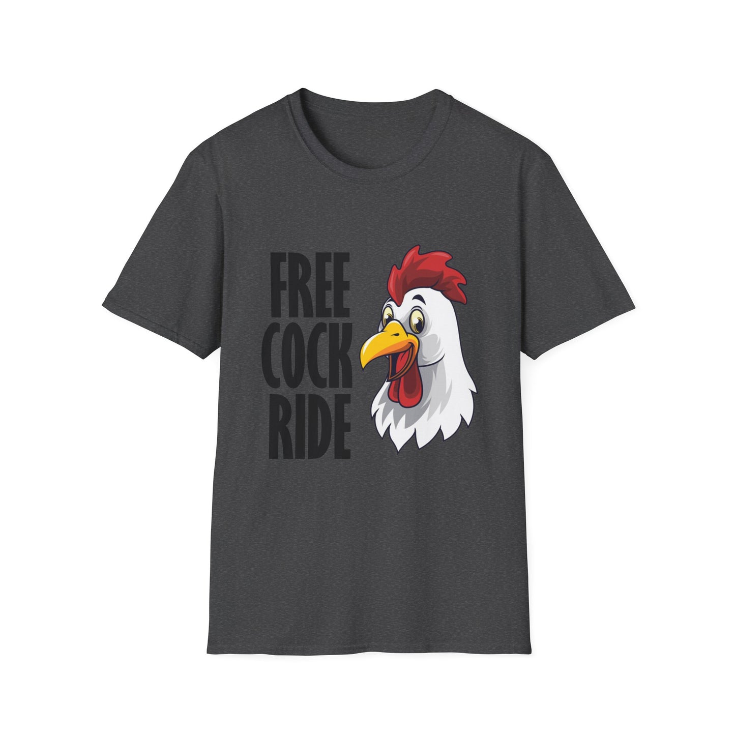 Graphic T-Shirt — "Free Cock Ride" Rooster Novelty Tee