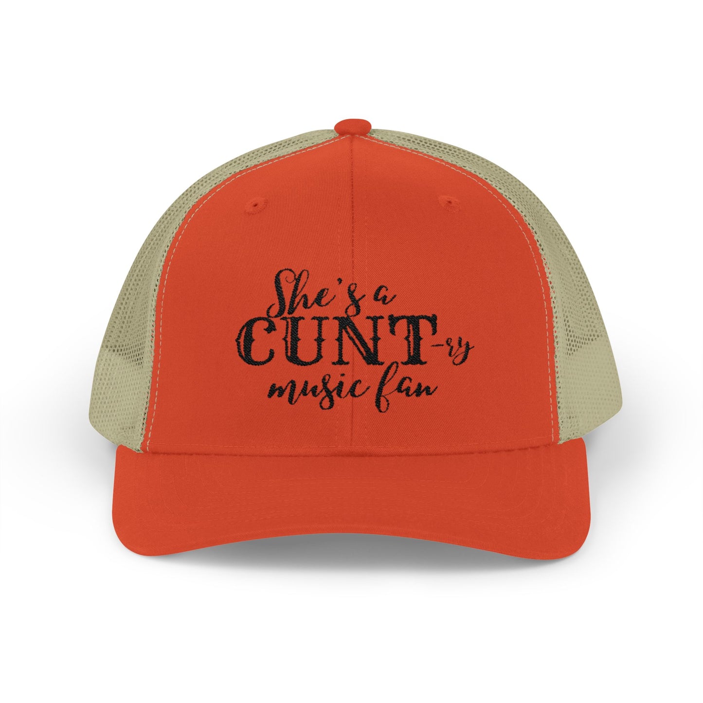 Trucker Cap — "She's a CUNTry Music Fan" Embroidered Mesh Snapback
