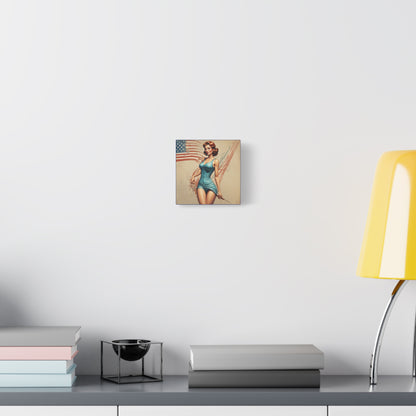 Retro Pin-Up Canvas Wall Art — Vintage American Flag Pinup Matte Stretched 1.25"