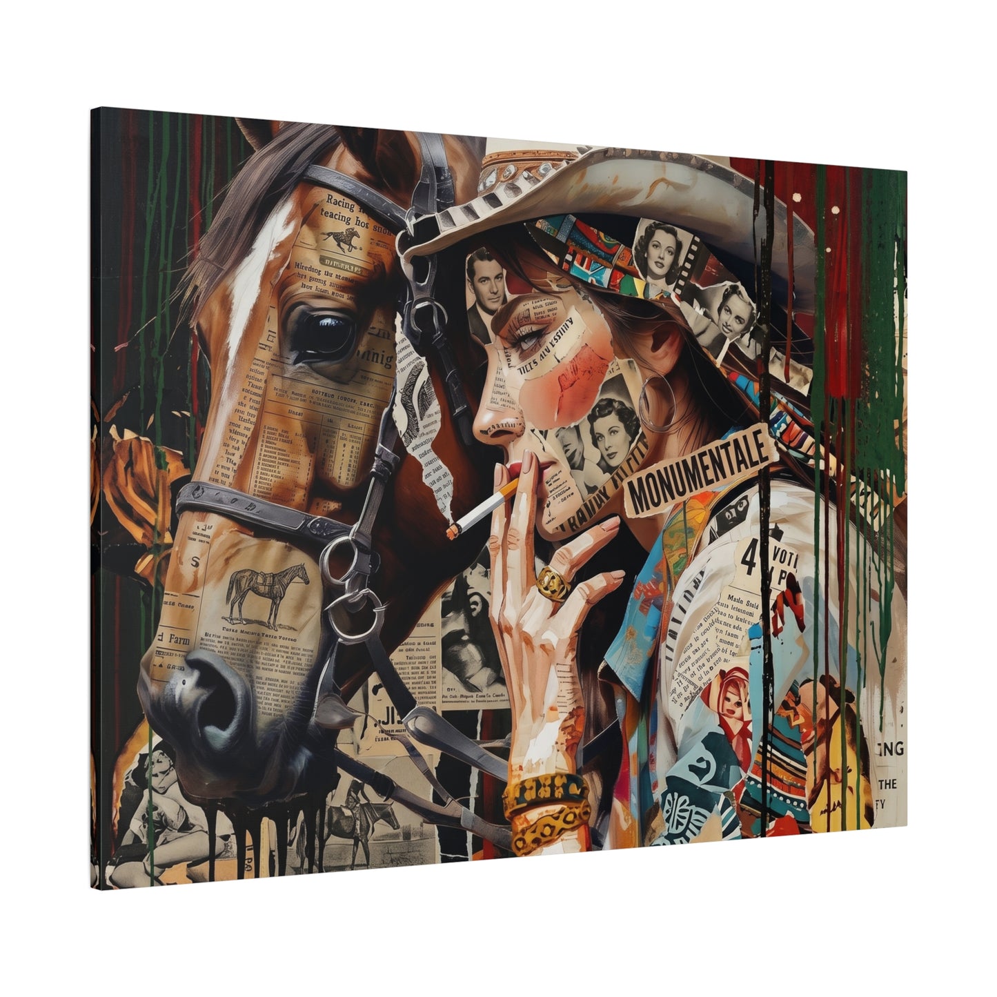 Western Collage Horse & Cowgirl Matte Canvas Wall Art - Stretched 1.25"