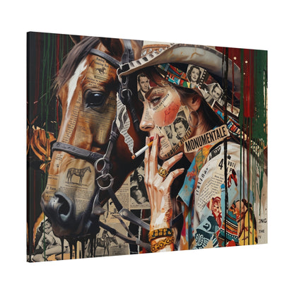 Western Collage Horse & Cowgirl Matte Canvas Wall Art - Stretched 1.25"