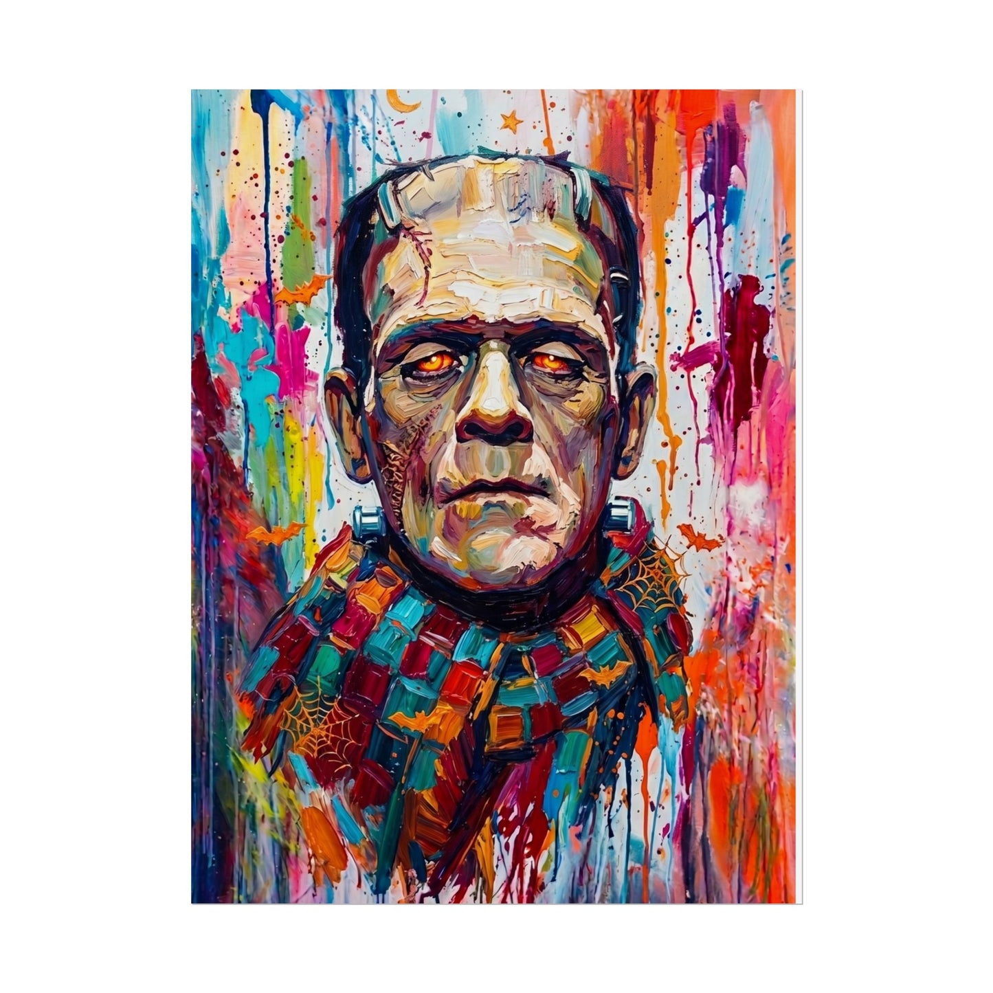 Frankenstein Color Splash Poster — Vibrant Pop Art Horror Wall Print