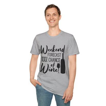 Wine Weekend T-Shirt — "Weekend Forecast 100% Chance of Wine" Graphic Tee