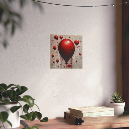 Fine Art Poster — Red Dripping Balloon on Vintage Book Pages