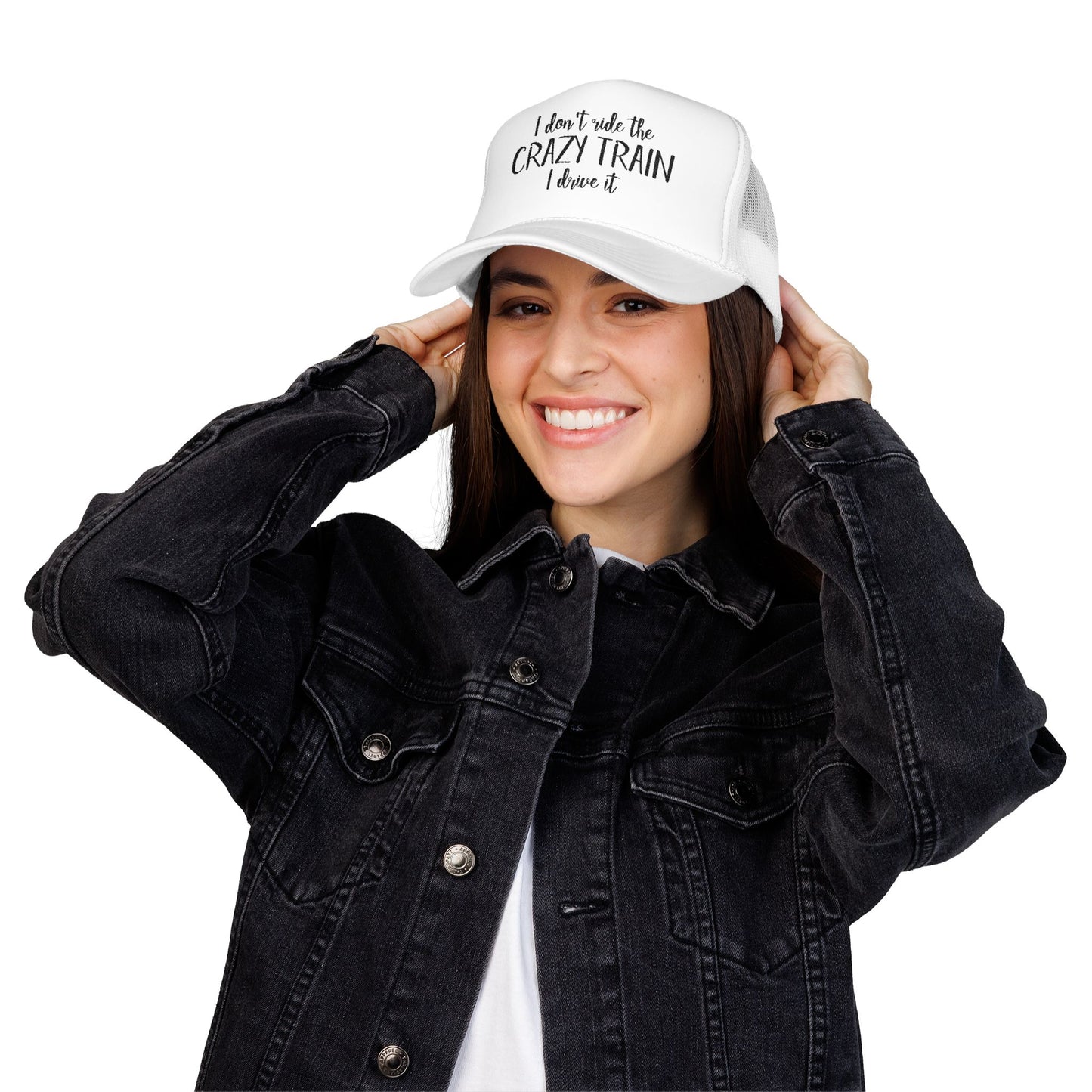 Trucker Hat — "I Don’t Ride the Crazy Train, I Drive It" Embroidered Foam Cap