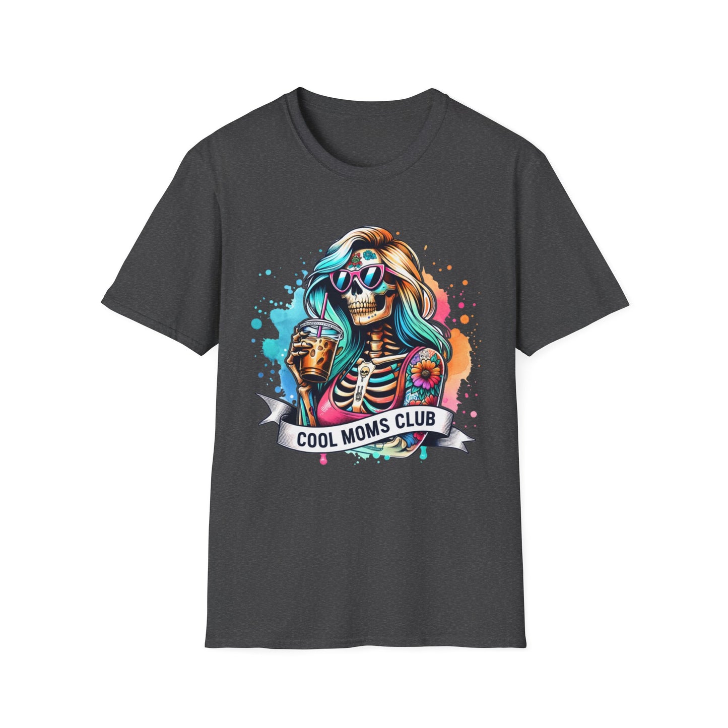 Cool Moms Club Skull T-Shirt — Colorful Day of the Dead Mom Graphic Tee