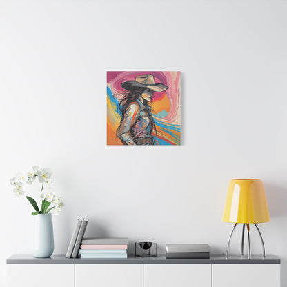Cowgirl Canvas Wall Art — Vibrant Western Portrait Matte Stretched Canvas