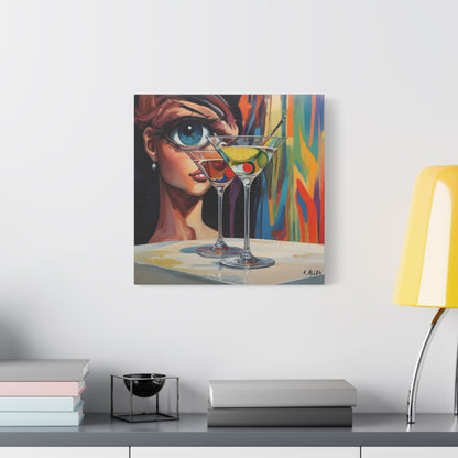 Pop Art Martini Canvas Wall Art — Colorful Woman & Cocktails Matte Stretched 1.25"