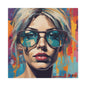 Pop Art Portrait Canvas — Blonde Woman with Blue Sunglasses Matte Stretched Art