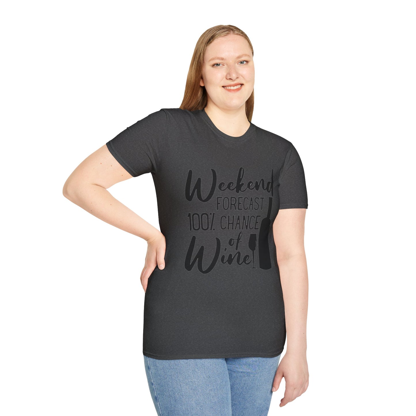 Wine Weekend T-Shirt — "Weekend Forecast 100% Chance of Wine" Graphic Tee