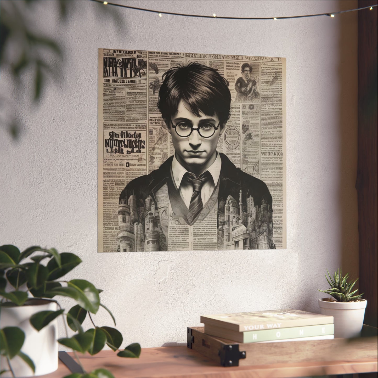 Vintage Newspaper Portrait Poster — Young Wizard Illustration Fine Art Print