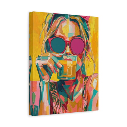 Colorful Pop Art Woman Drinking Canvas Wall Art
