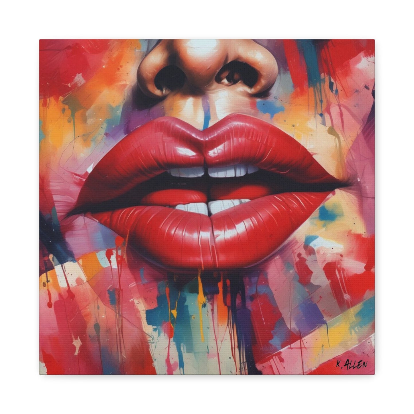 Bold Red Lips Pop Art Canvas — Matte Stretched Wall Art