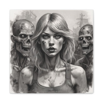 Zombie Apocalypse Canvas Print — Female Survivor Portrait Matte Stretched Art
