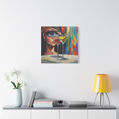Pop Art Martini Canvas Wall Art — Colorful Woman & Cocktails Matte Stretched 1.25"