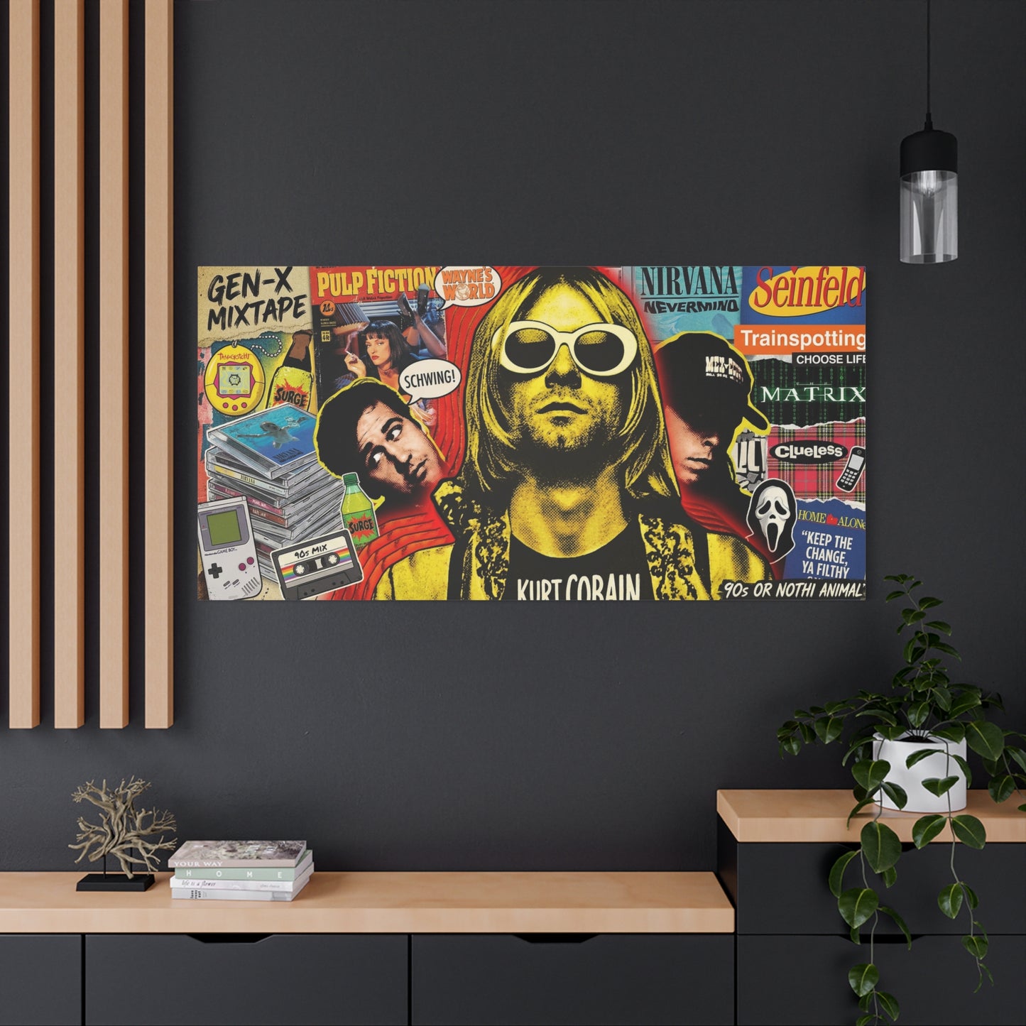 1990's Pop Culture Abstract Canvas Wall Art — Matte Stretched 1.25"