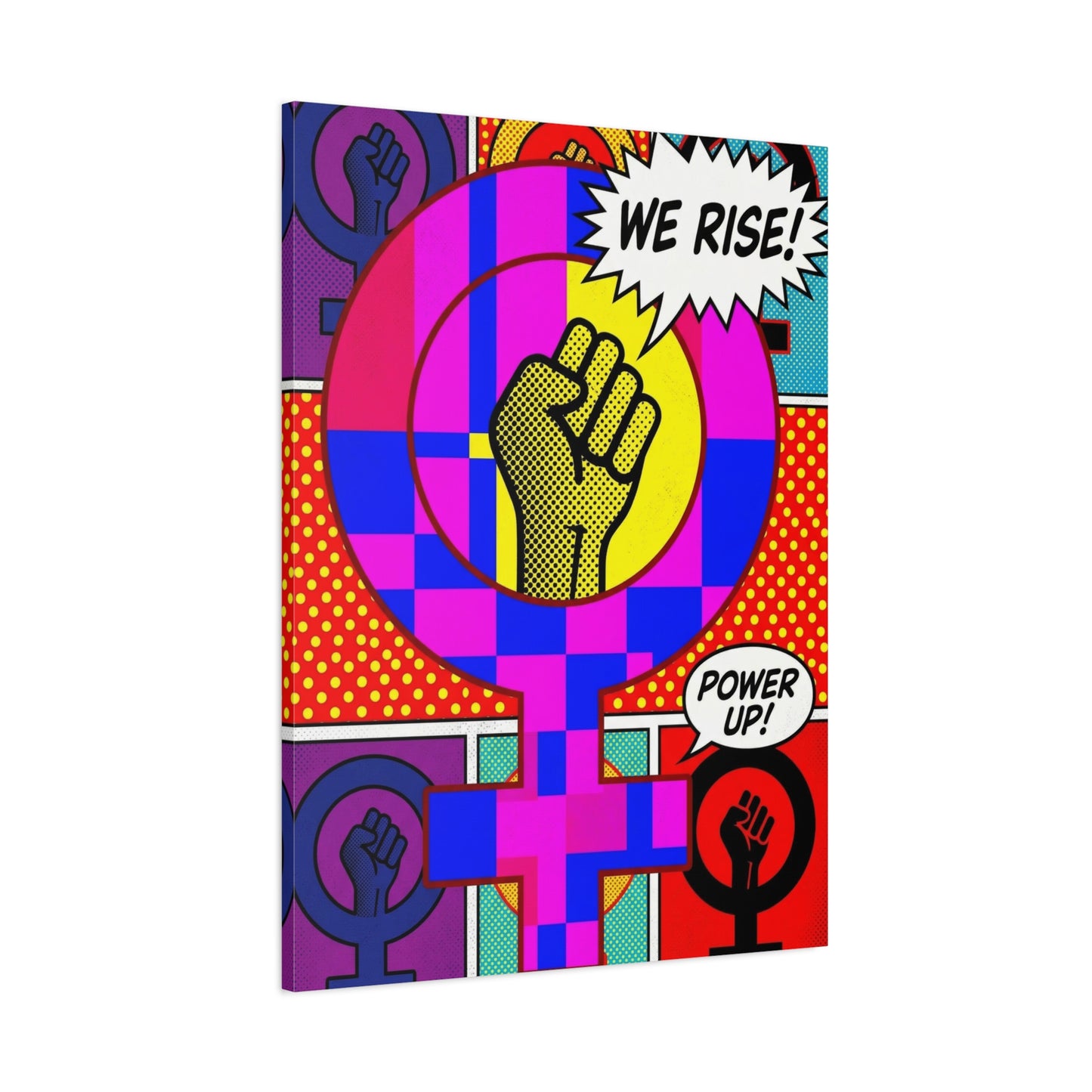 Feminist Pop Art Canvas — "We Rise!" Stretched Matte Wall Art