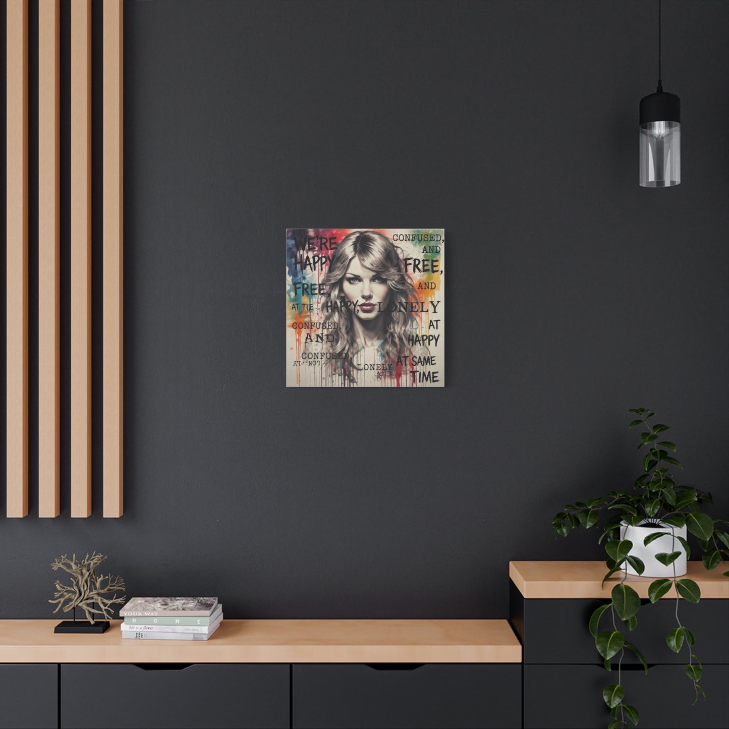 Taylor-Inspired Pop Portrait Matte Canvas Print — 'Happy, Lonely, Confused' Stretched Wall Art