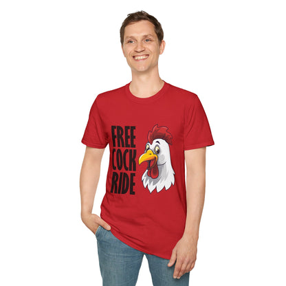 Graphic T-Shirt — "Free Cock Ride" Rooster Novelty Tee
